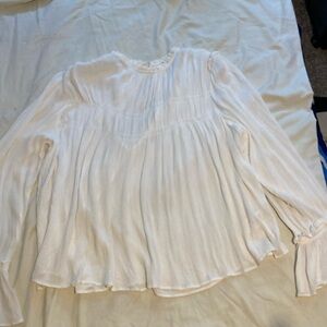 Free People Cream Long Sleeve Pleated Blouse